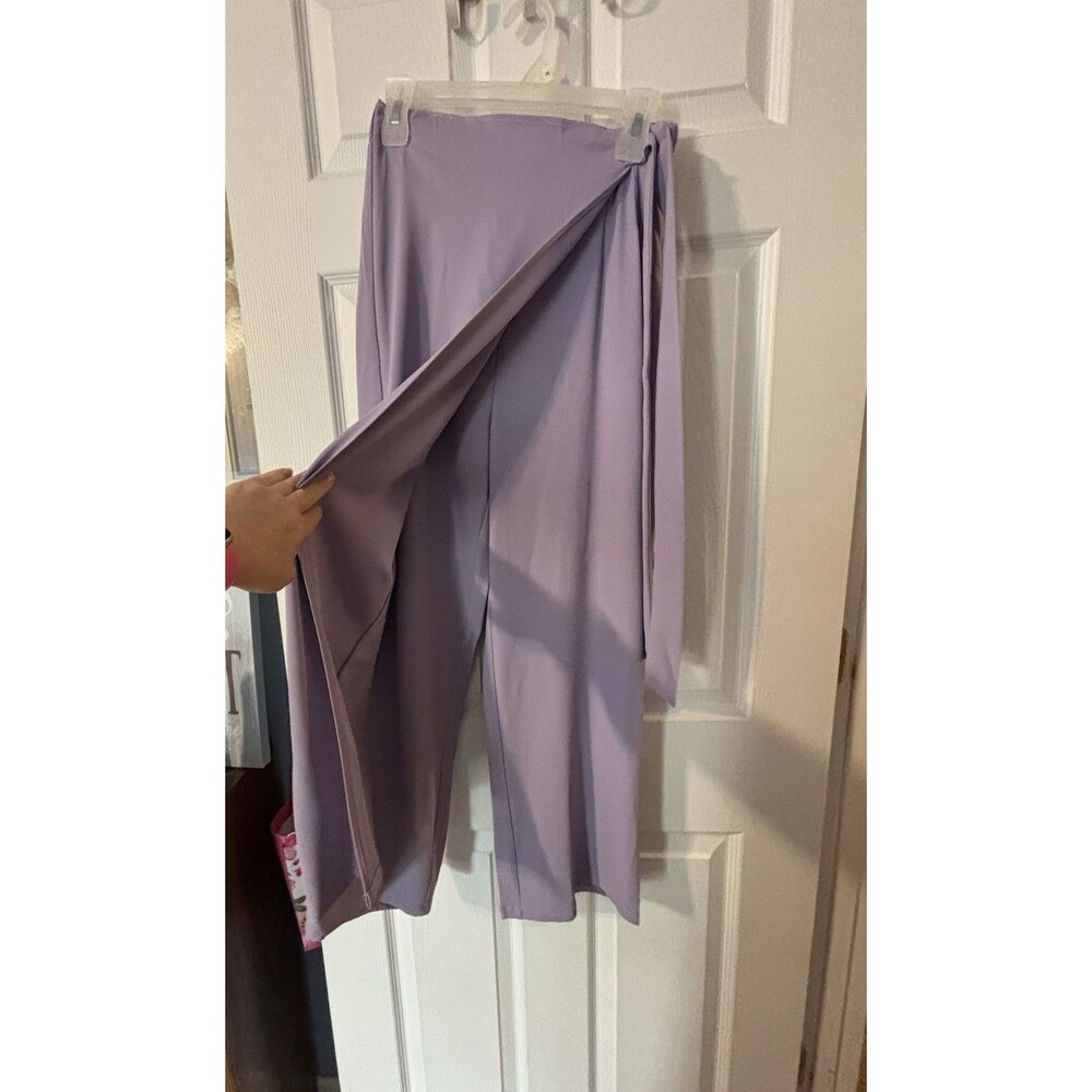 Halara M Petite Lavender Work Pants With Skirt Overlay Wrap Tie Zipper Side